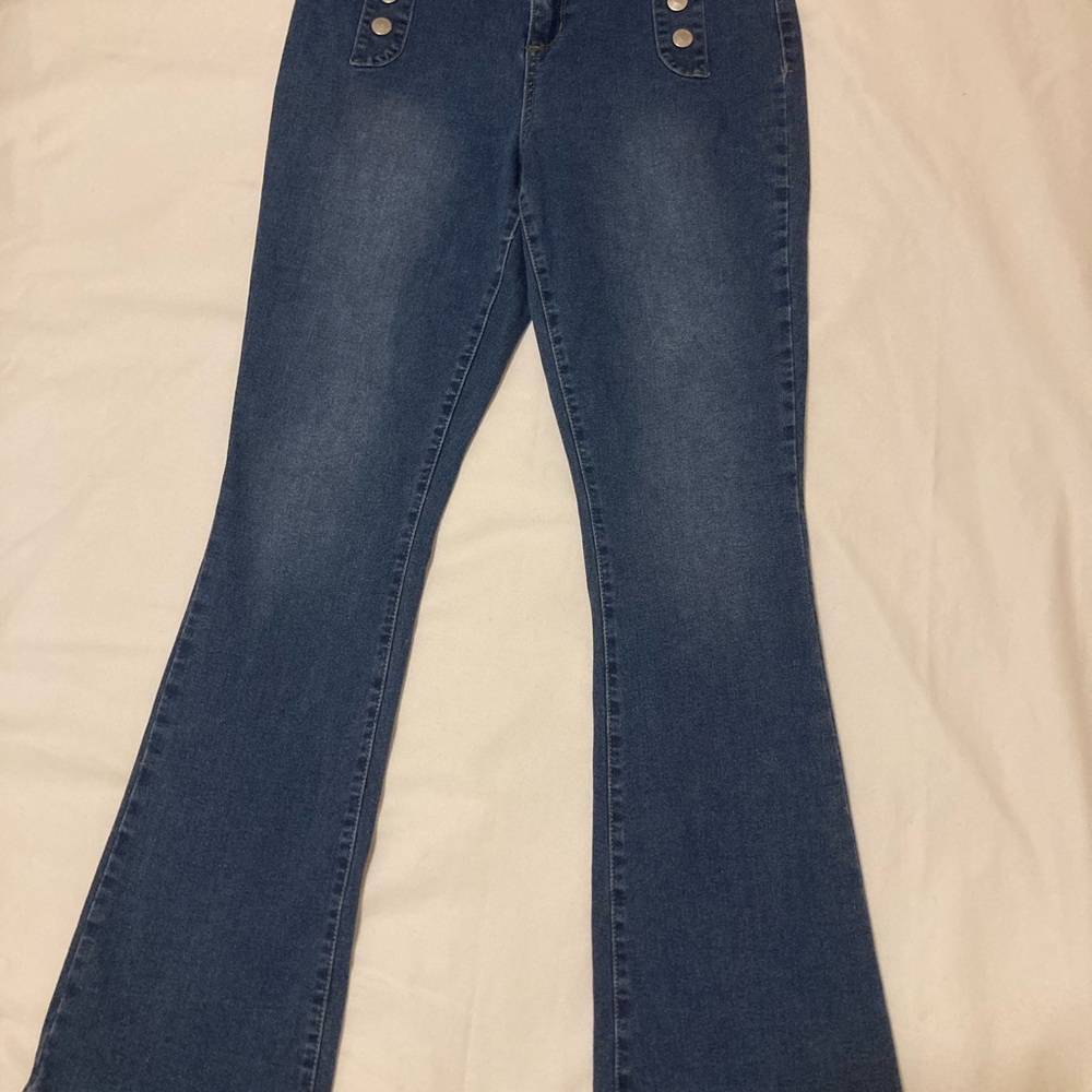Zoe + Phoebe Trendy High Rise Boot/ Flare Dk Wash Stretch  Jeans Women's Sz 12